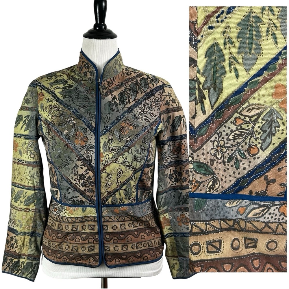 COLDWATER CREEK Tapestry STATEMENT JACKET 8P Embroidered Equestrian Artsy Floral